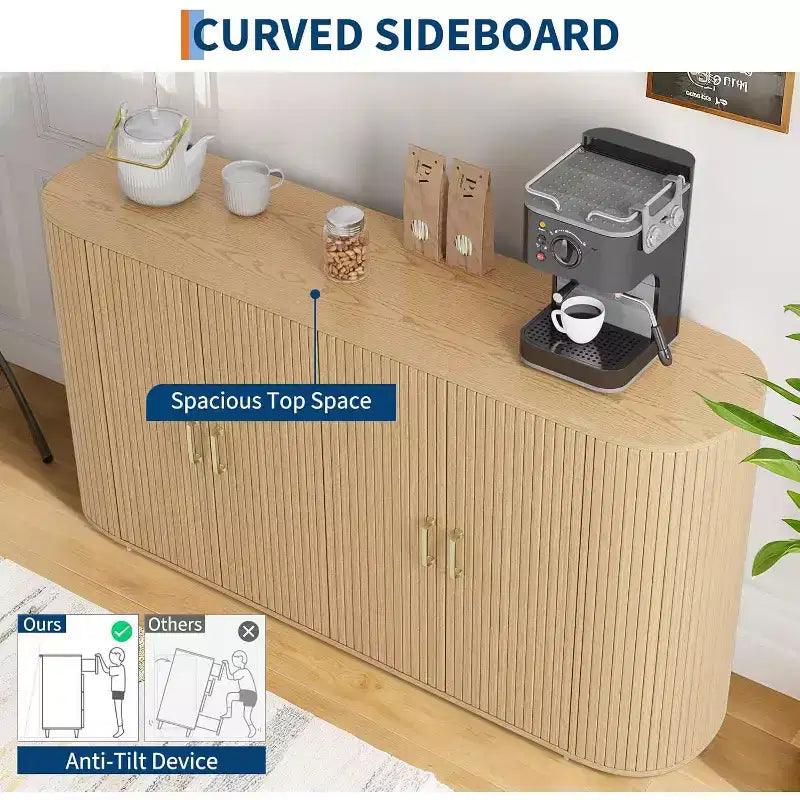Credenza Moderna Scanalata, Mobile Contenitore con Ripiani Regolabili e Design Curvo per Sala da Pranzo, Soggiorno, Ingresso