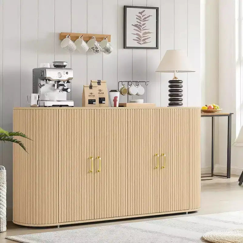 Credenza Moderna Scanalata, Mobile Contenitore con Ripiani Regolabili e Design Curvo per Sala da Pranzo, Soggiorno, Ingresso