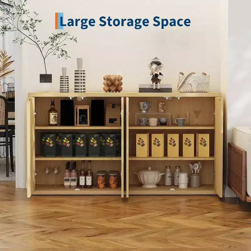 66.3 Credenza a buffet scanalata con contenitore, mobile credenza largo con 4 ante e ripiani regolabili, per cucina, ingresso, soggiorno
