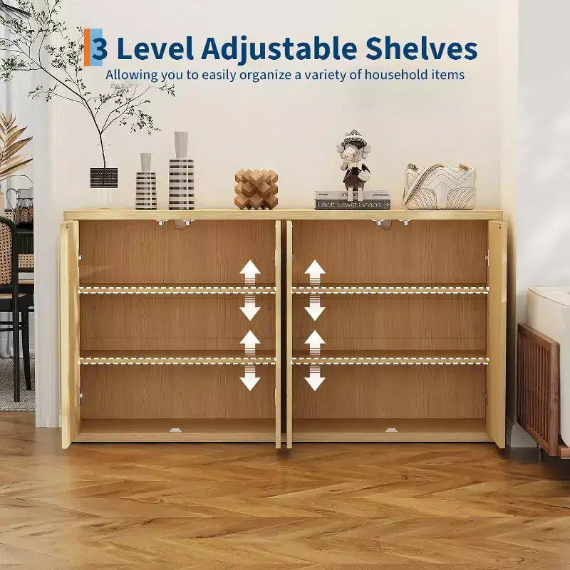 66.3 Credenza a buffet scanalata con contenitore, mobile credenza largo con 4 ante e ripiani regolabili, per cucina, ingresso, soggiorno