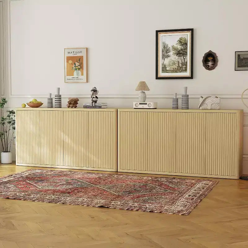 66.3 Credenza a buffet scanalata con contenitore, mobile credenza largo con 4 ante e ripiani regolabili, per cucina, ingresso, soggiorno