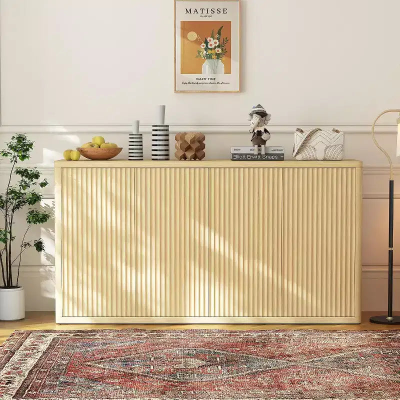 66.3 Credenza a buffet scanalata con contenitore, mobile credenza largo con 4 ante e ripiani regolabili, per cucina, ingresso, soggiorno