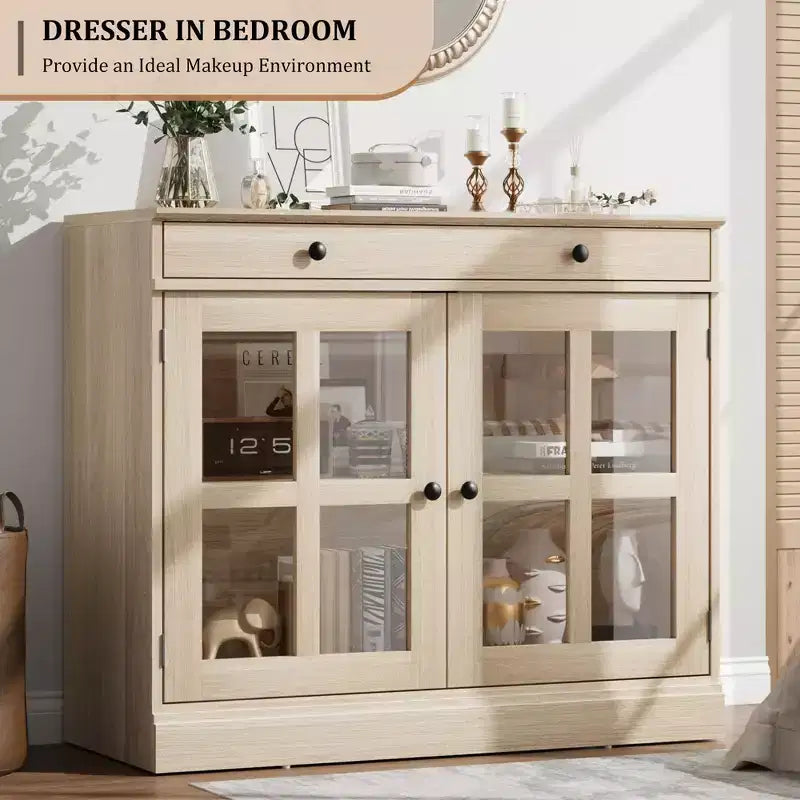 35 buffets de vaisselle avec porte en verre et 2 tiroirs de rangement, armoire de rangement de cuisine, buffets et vaisseliers modernes pour salle à manger, salon