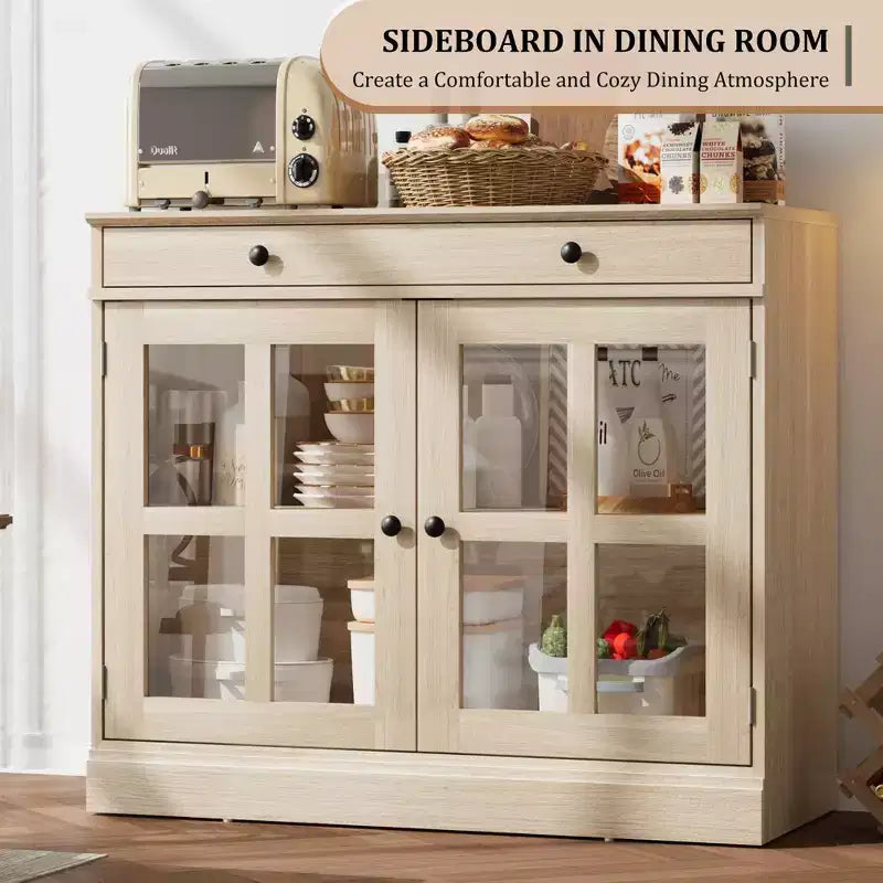 35 buffets de vaisselle avec porte en verre et 2 tiroirs de rangement, armoire de rangement de cuisine, buffets et vaisseliers modernes pour salle à manger, salon