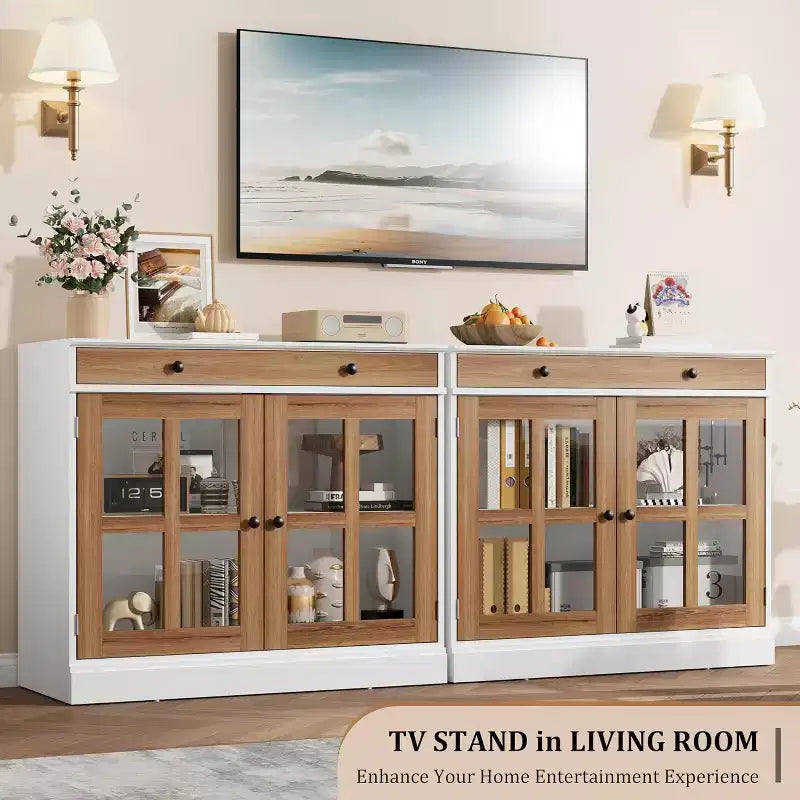 35 buffets de vaisselle avec porte en verre et 2 tiroirs de rangement, armoire de rangement de cuisine, buffets et vaisseliers modernes pour salle à manger, salon