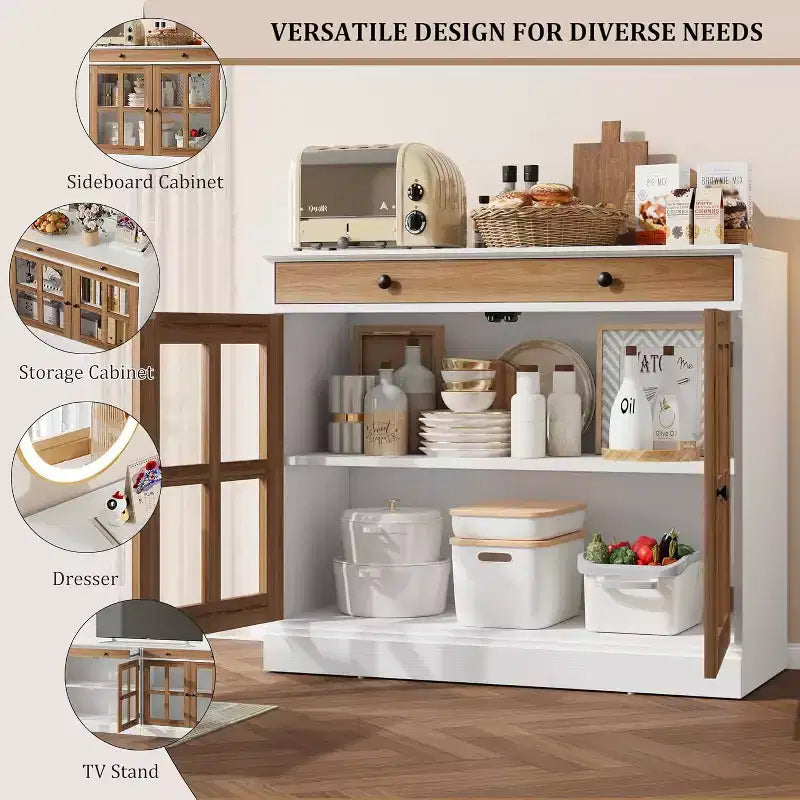 35 buffets de vaisselle avec porte en verre et 2 tiroirs de rangement, armoire de rangement de cuisine, buffets et vaisseliers modernes pour salle à manger, salon