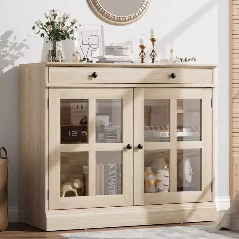 35 buffets de vaisselle avec porte en verre et 2 tiroirs de rangement, armoire de rangement de cuisine, buffets et vaisseliers modernes pour salle à manger, salon