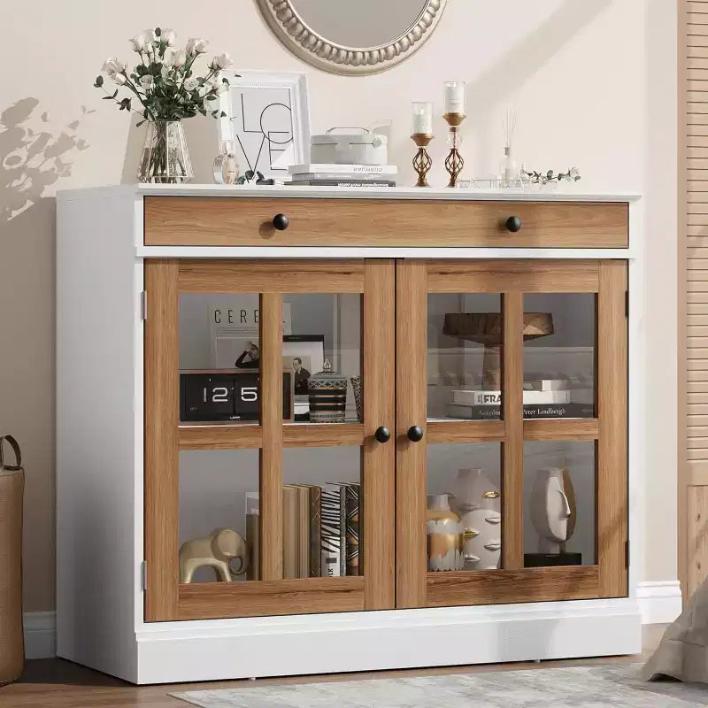 35 buffets de vaisselle avec porte en verre et 2 tiroirs de rangement, armoire de rangement de cuisine, buffets et vaisseliers modernes pour salle à manger, salon