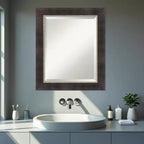 Specchio da parete per bagno Amanti Art Odin, in bronzo antico, con cornice in legno smussato