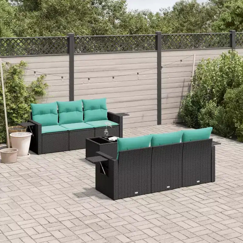 vidaXL Set Divani da Giardino 7 Pezzi con Cuscini in Polyrattan Nero
