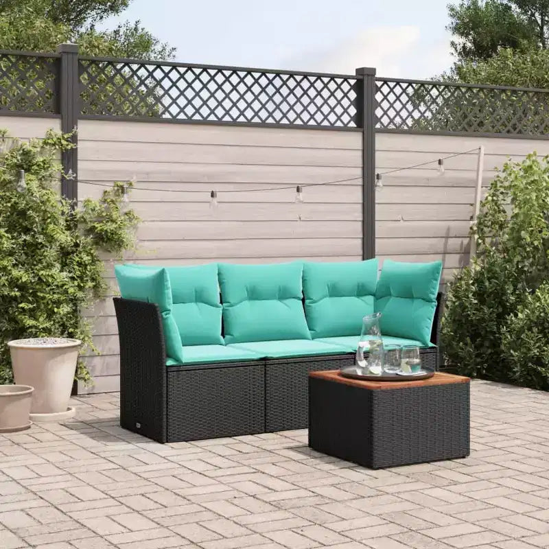 vidaXL Salotto da Giardino 4 pz con Cuscini Nero Polyrattan
