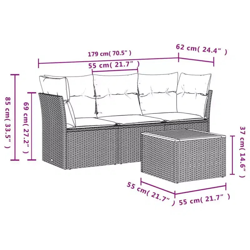 vidaXL Salotto da Giardino 4 pz con Cuscini Nero Polyrattan