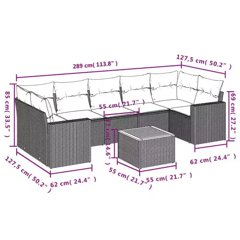vidaXL Set divani da giardino in polyrattan nero 8 pz materiali resistenti ai raggi UV