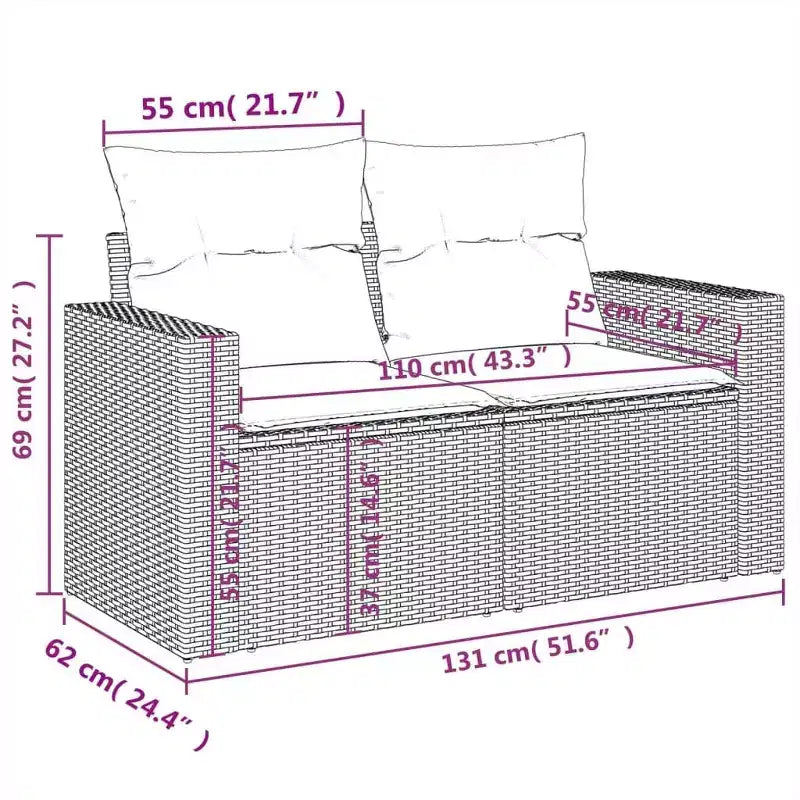 vidaXL Set divani da giardino in polyrattan nero 8 pz materiali resistenti ai raggi UV