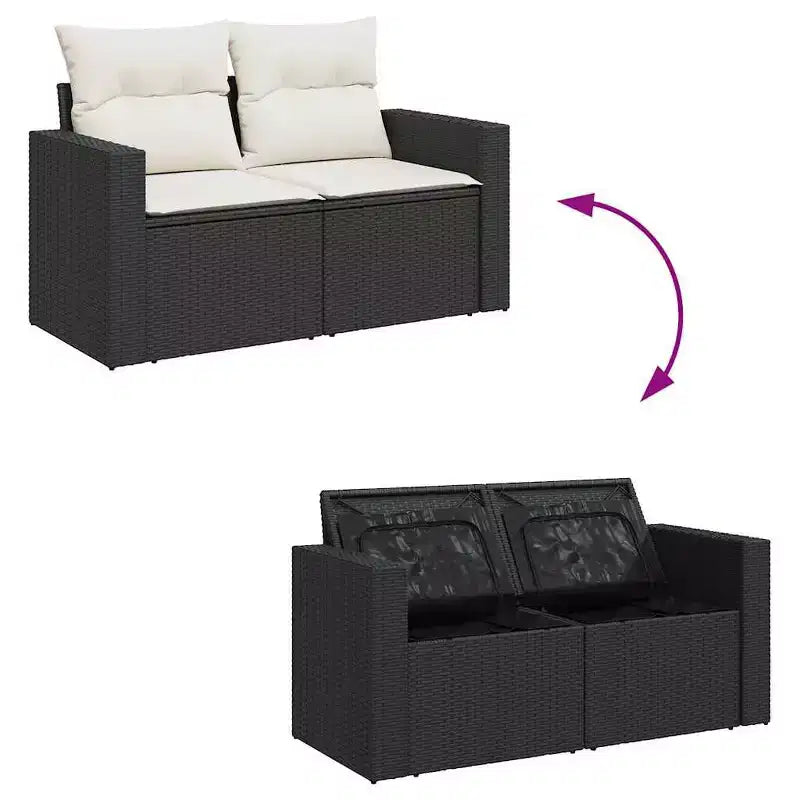vidaXL Set divani da giardino in polyrattan nero 8 pz materiali resistenti ai raggi UV