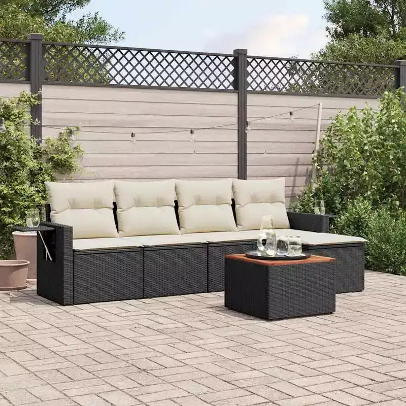 vidaXL Set Divani da Giardino 6 pz con Cuscini Nero e Crema