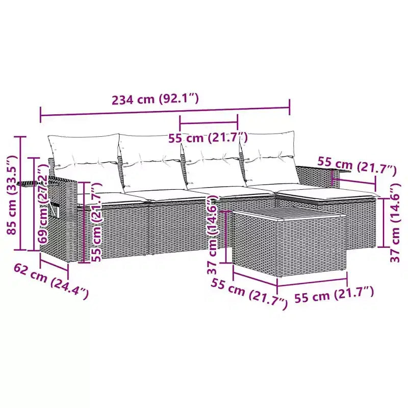 vidaXL Set Divani da Giardino 6 pz con Cuscini Nero e Crema
