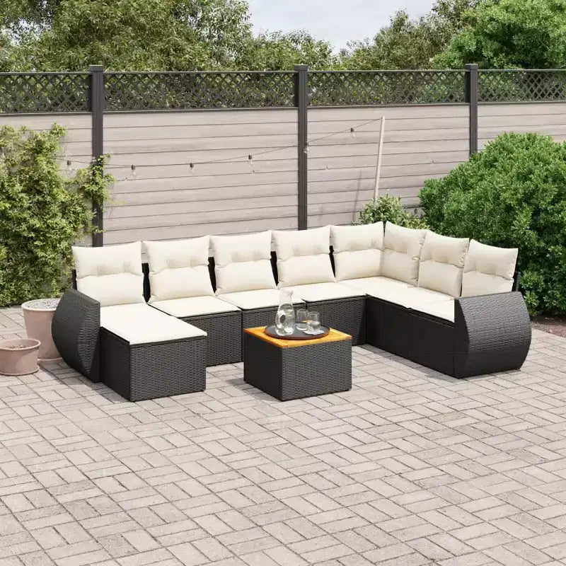 vidaXL Set Divani da Giardino Nero e Bianco Crema