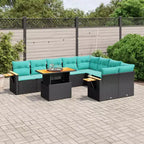 vidaXL Salon de jardin 10 pièces avec coussins - Noir