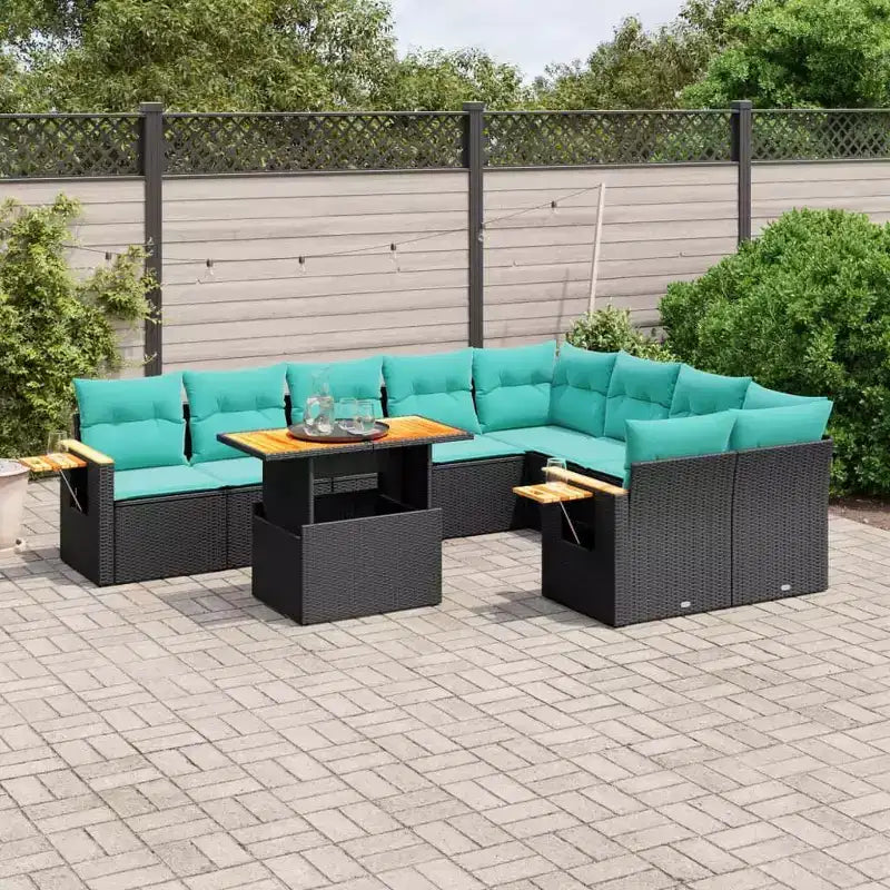 vidaXL Salon de jardin 10 pièces avec coussins - Noir