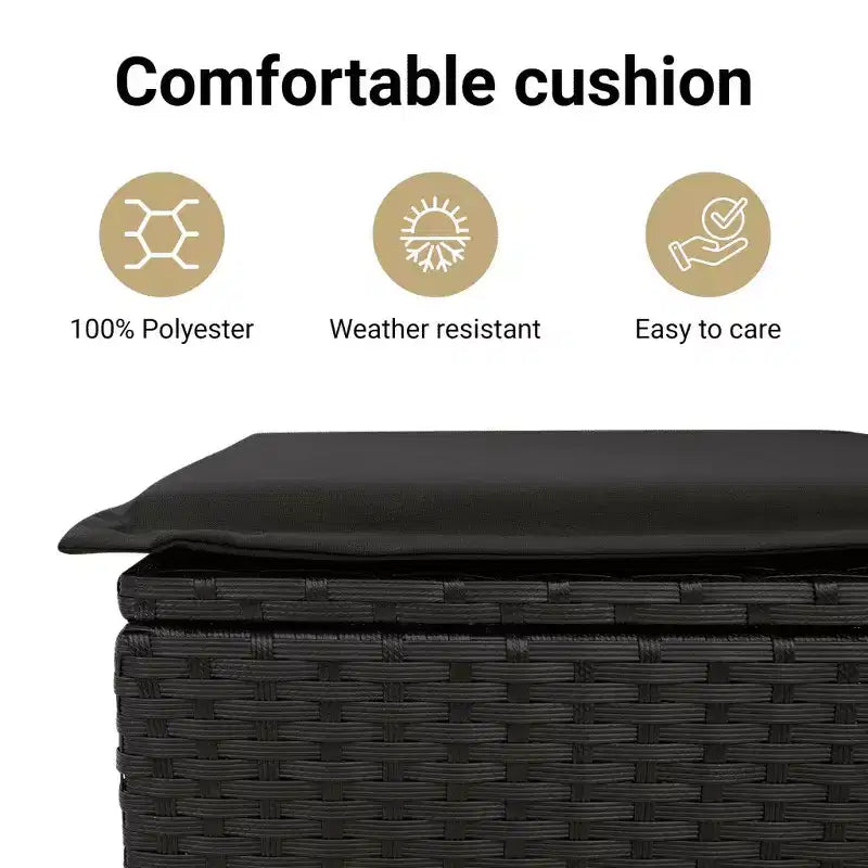 vidaXL Set da pranzo da giardino con cuscini - 2 pezzi in polyrattan nero per esterni, tavolo da giardino e panca reclinabile