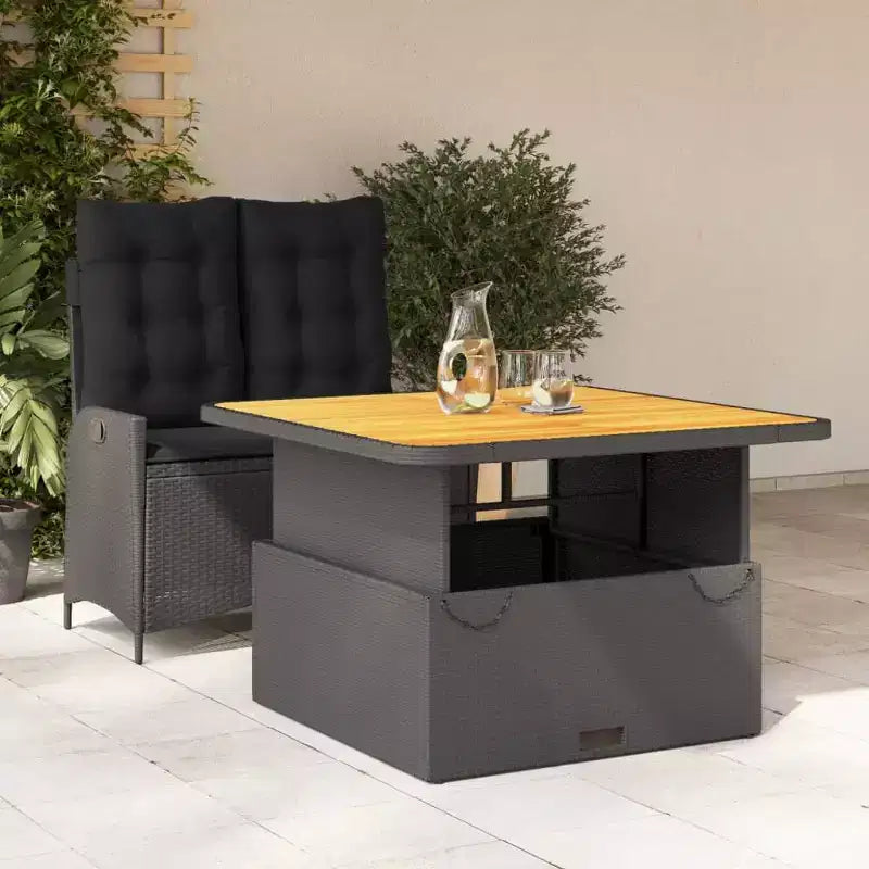 vidaXL Set da pranzo da giardino con cuscini - 2 pezzi in polyrattan nero per esterni, tavolo da giardino e panca reclinabile