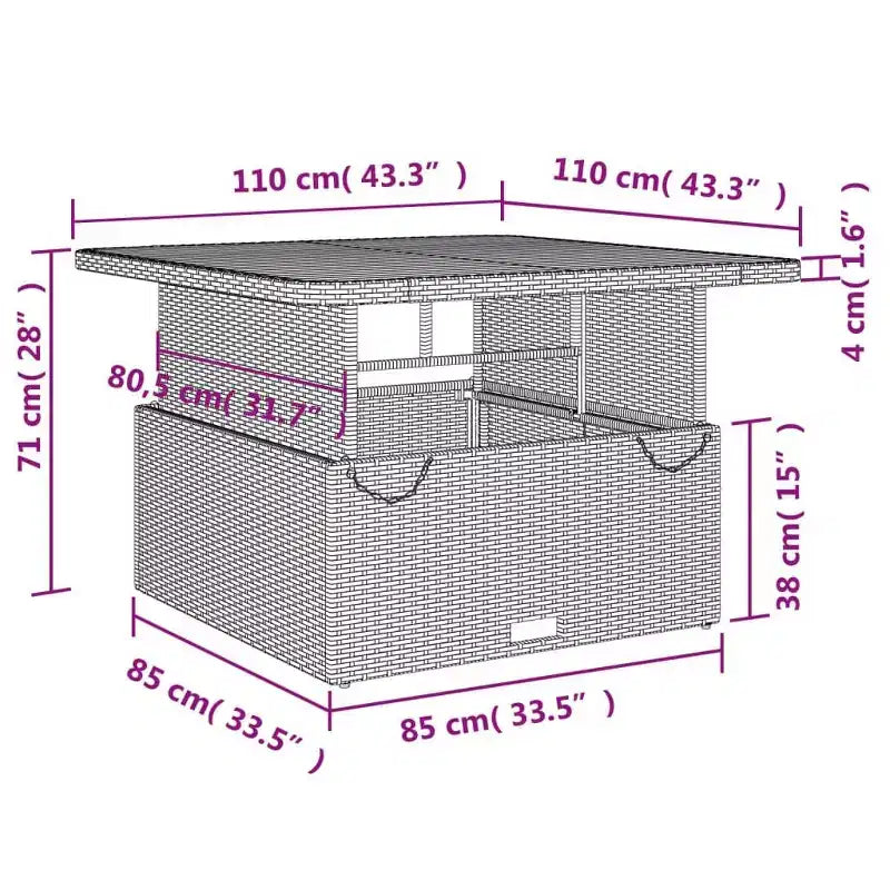 vidaXL Set da pranzo da giardino con cuscini - 2 pezzi in polyrattan nero per esterni, tavolo da giardino e panca reclinabile