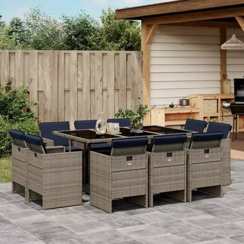 vidaXL Set da pranzo da esterno 10 pz Grigio Polyrattan 10 posti Pieghevole