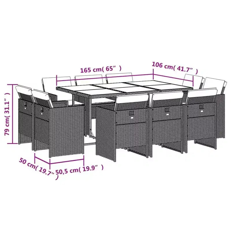 vidaXL Set da pranzo da esterno 10 pz Grigio Polyrattan 10 posti Pieghevole