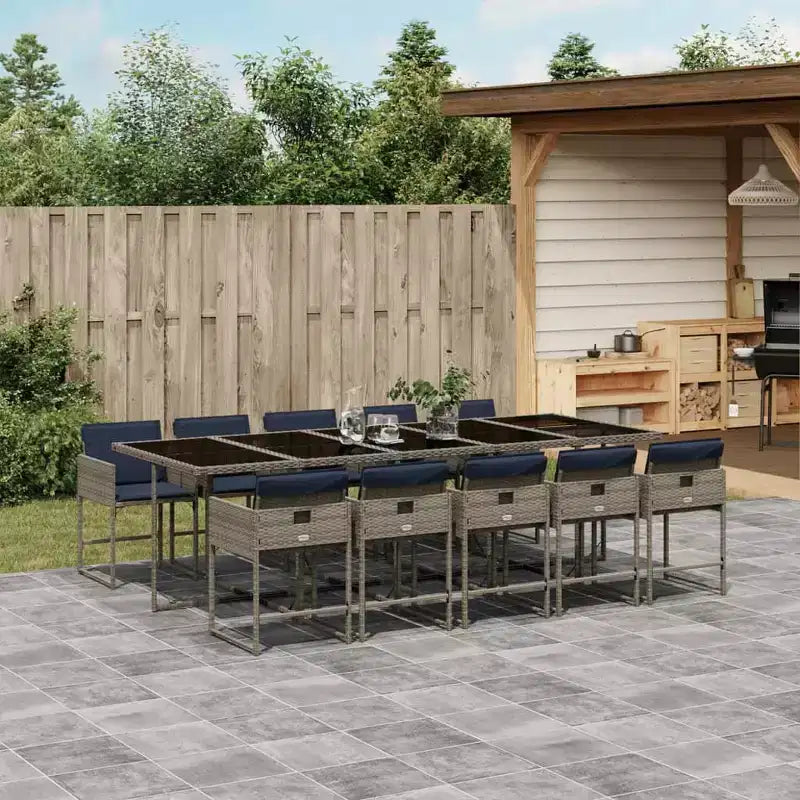 vidaXL Set da pranzo da esterno 10 pz Grigio in PE Rattan per 10 persone Pieghevole