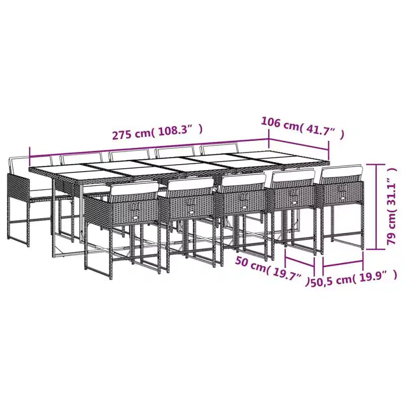 vidaXL Set da pranzo da esterno 10 pz Grigio in PE Rattan per 10 persone Pieghevole