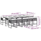 vidaXL Set da pranzo da esterno 10 pz Grigio in PE Rattan per 10 persone Pieghevole