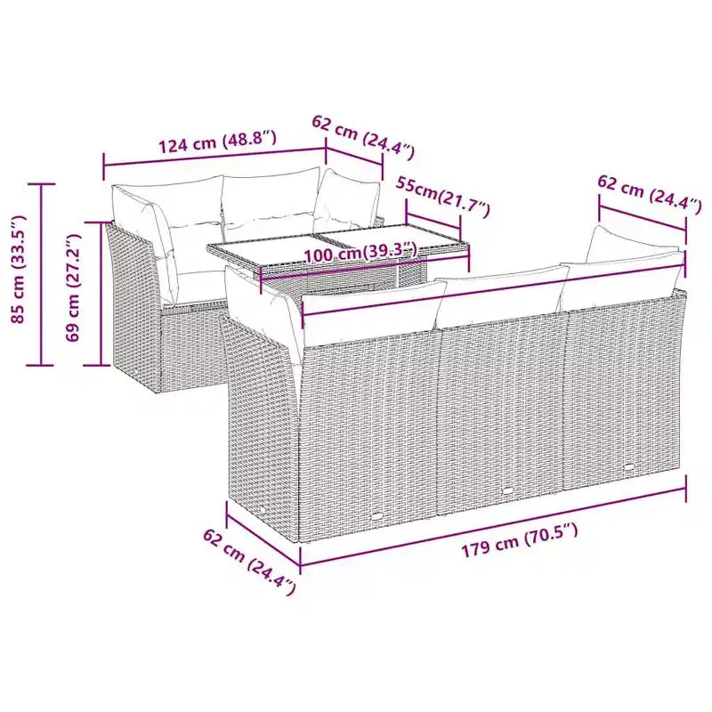 vidaXL Set Divani da Giardino 6 pz con Cuscini Nero Polyrattan Acacia