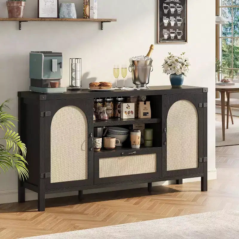 Grande mobile credenza a buffet con cassetti portaoggetti, credenza da 59'' per angolo caffè con ripiani regolabili per cucina/sala da pranzo/soggiorno