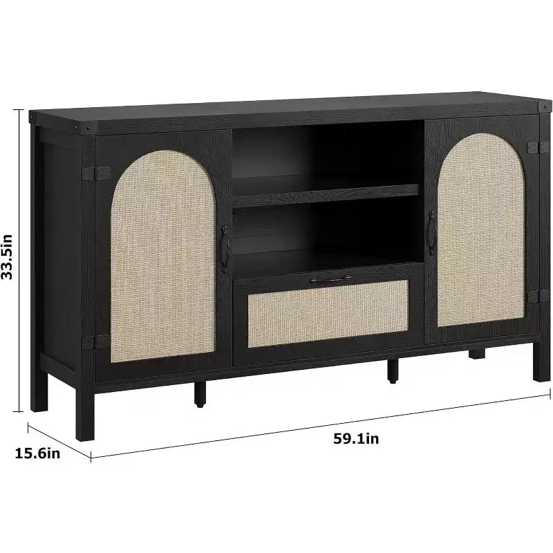 Grand buffet avec tiroirs de rangement, meuble de bar à café de 150 cm avec étagères réglables pour cuisine/salle à manger/salon