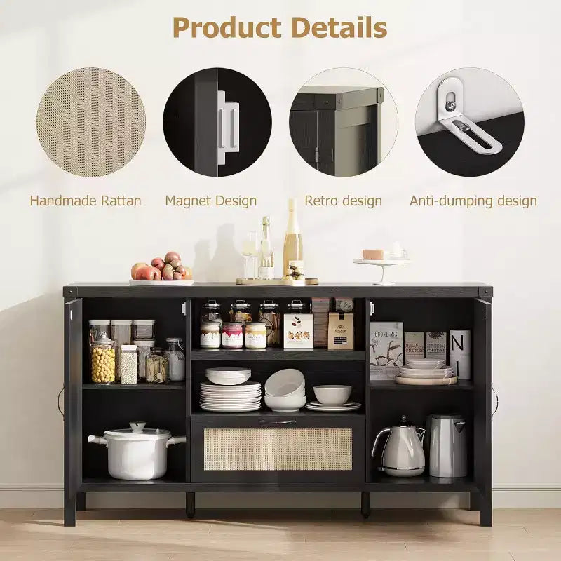 Grande mobile credenza a buffet con cassetti portaoggetti, credenza da 59'' per angolo caffè con ripiani regolabili per cucina/sala da pranzo/soggiorno