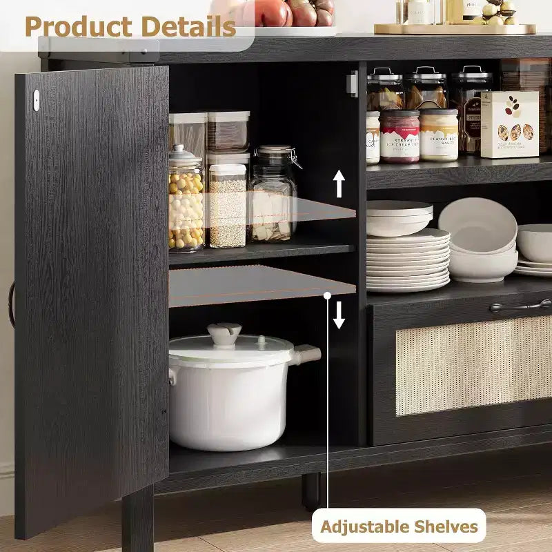 Grande mobile credenza a buffet con cassetti portaoggetti, credenza da 59'' per angolo caffè con ripiani regolabili per cucina/sala da pranzo/soggiorno