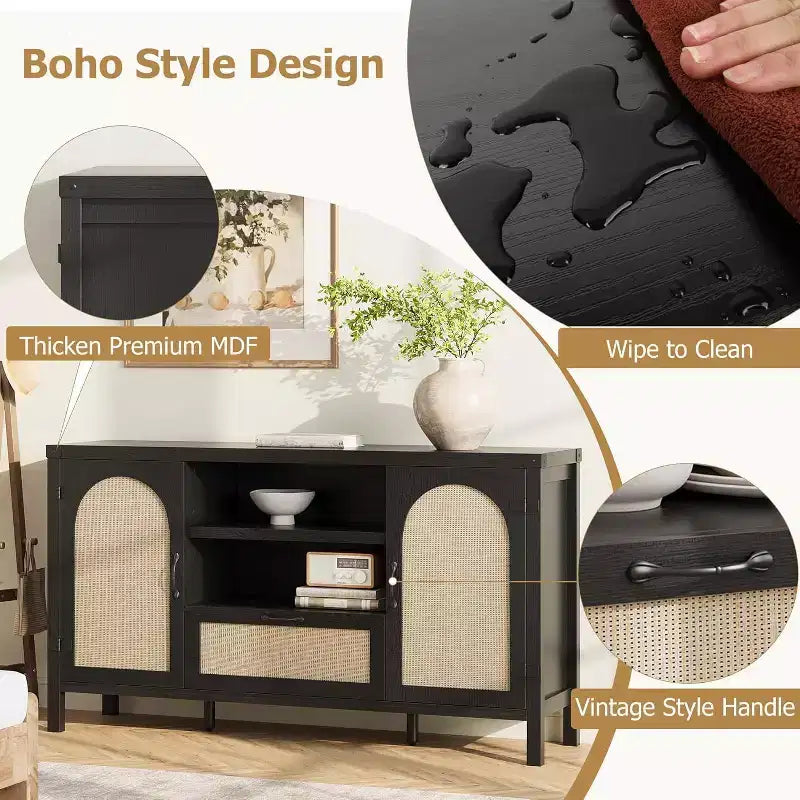 Grande mobile credenza a buffet con cassetti portaoggetti, credenza da 59'' per angolo caffè con ripiani regolabili per cucina/sala da pranzo/soggiorno