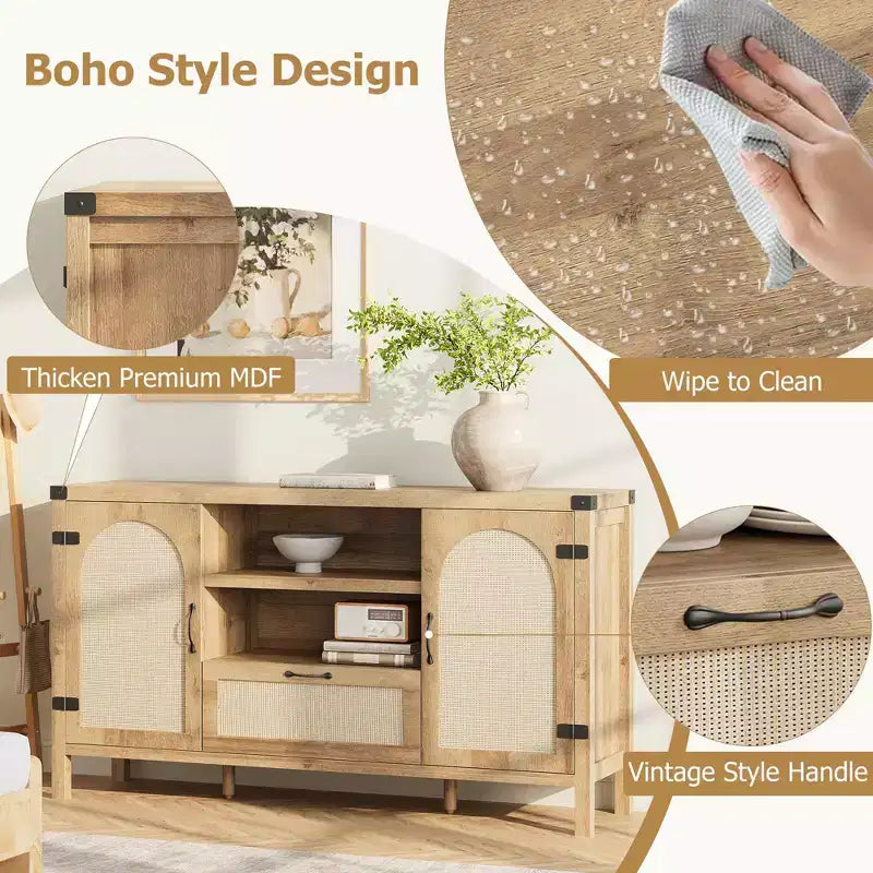 Grande mobile credenza a buffet con cassetti portaoggetti, credenza da 59'' per angolo caffè con ripiani regolabili per cucina/sala da pranzo/soggiorno