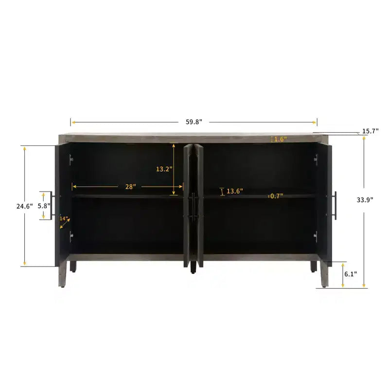 CuisinSmart Mobile Buffet 60'' con Credenza, Mobile Contenitore in Legno Vintage con 4 Ante e Ripiano Regolabile, Mobile Accento per Soggiorno