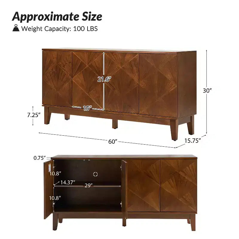 Obdulia Credenza a 60 Ante con Ripiani Regolabili|ARTFUL LIVING DESIGNS-NOCE