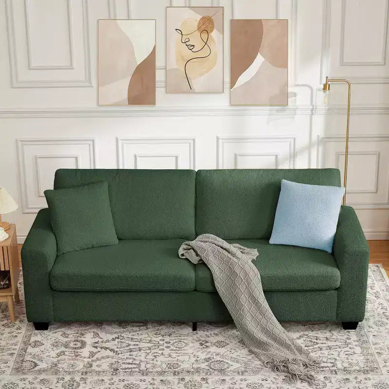 83 Divano da salotto, comodo divano con seduta profonda, divano moderno con braccioli larghi, rivestimento sfoderabile, divano a 3 posti in pile Teddy per camera da letto