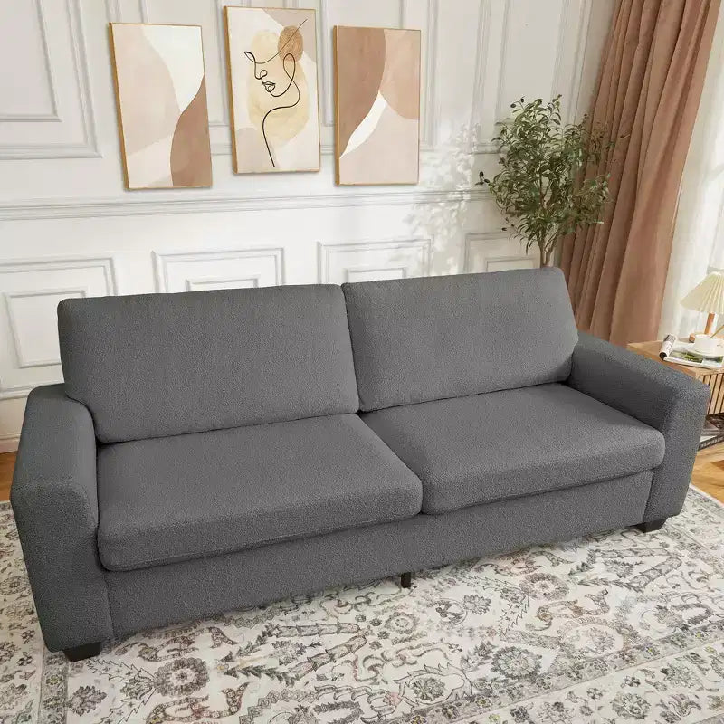 83 Divano da salotto, comodo divano con seduta profonda, divano moderno con braccioli larghi, rivestimento sfoderabile, divano a 3 posti in pile Teddy per camera da letto