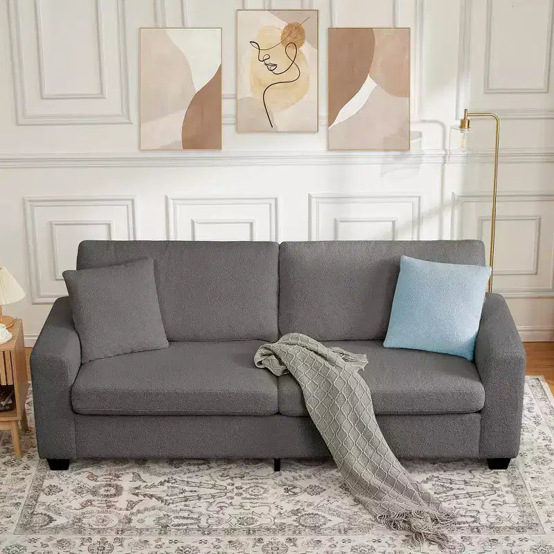 83 Divano da salotto, comodo divano con seduta profonda, divano moderno con braccioli larghi, rivestimento sfoderabile, divano a 3 posti in pile Teddy per camera da letto