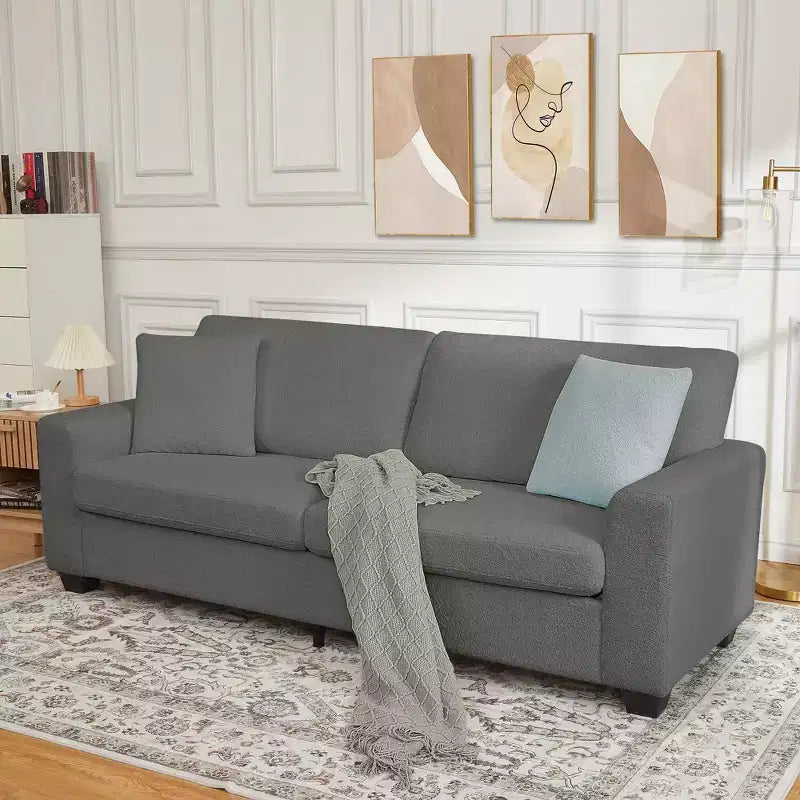 83 Divano da salotto, comodo divano con seduta profonda, divano moderno con braccioli larghi, rivestimento sfoderabile, divano a 3 posti in pile Teddy per camera da letto