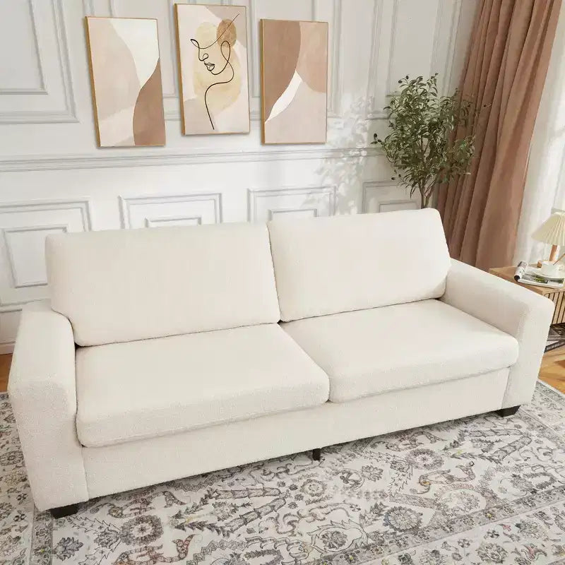 83 Divano da salotto, comodo divano con seduta profonda, divano moderno con braccioli larghi, rivestimento sfoderabile, divano a 3 posti in pile Teddy per camera da letto