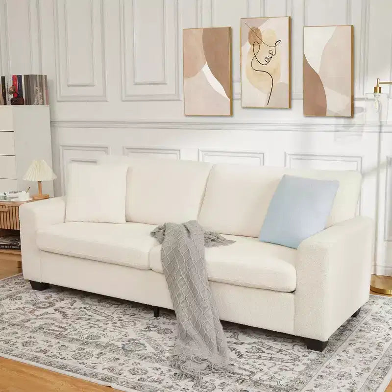 83 Divano da salotto, comodo divano con seduta profonda, divano moderno con braccioli larghi, rivestimento sfoderabile, divano a 3 posti in pile Teddy per camera da letto