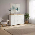 FurnitureR Modern Farmhouse Sideboard Buffet Storage Cabinet, Wooden Coffee Buffet Table with Drawer and Shelves, 43.3 Barn Doors Storage Cabinet