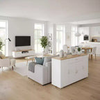 Mobile Credenza Modern Farmhouse FurnitureR, Tavolino da Caffè in Legno con Cassetto e Ripiani, Armadietto Contenitore con Ante a Stalla da 43,3 Pollici