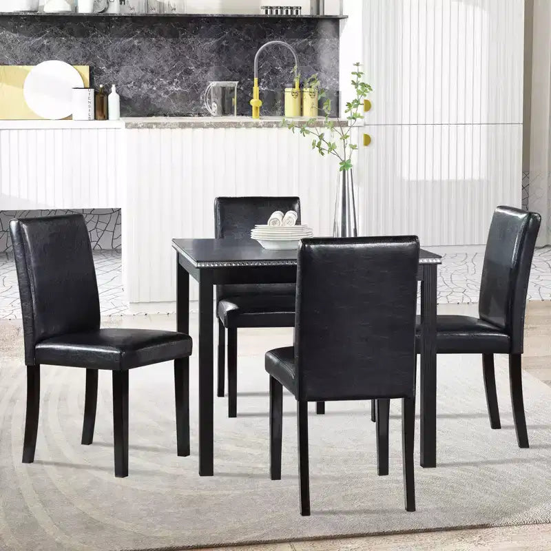 Jensen Moderno Set da Pranzo 5 Pezzi: Sedie in Legno di Acacia con Rivestimento in Similpelle e Tavolo Quadrato